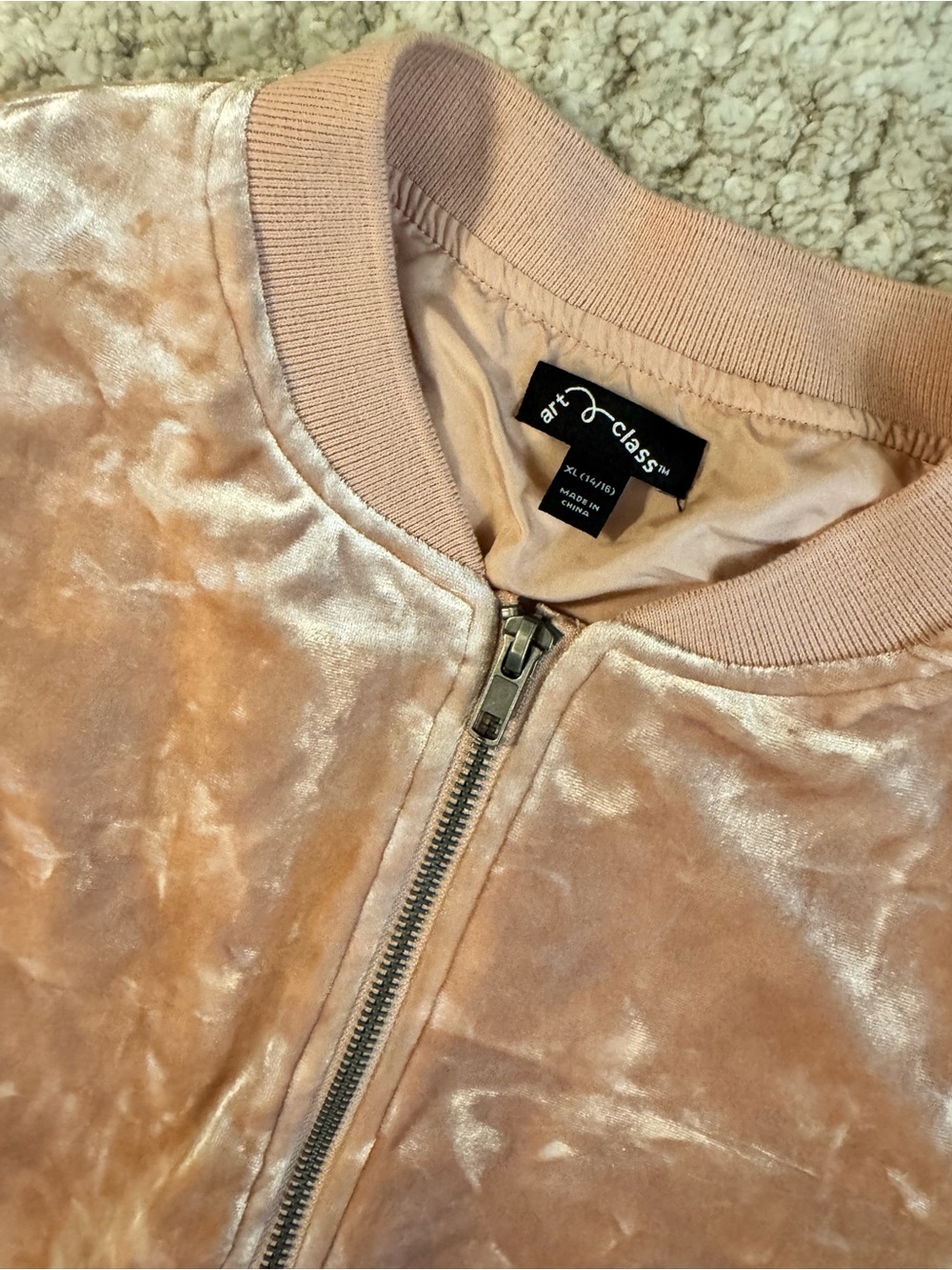 Art Class girls pink crushed velvet bomber jacket. Size XL. - Picture 2 of 4
